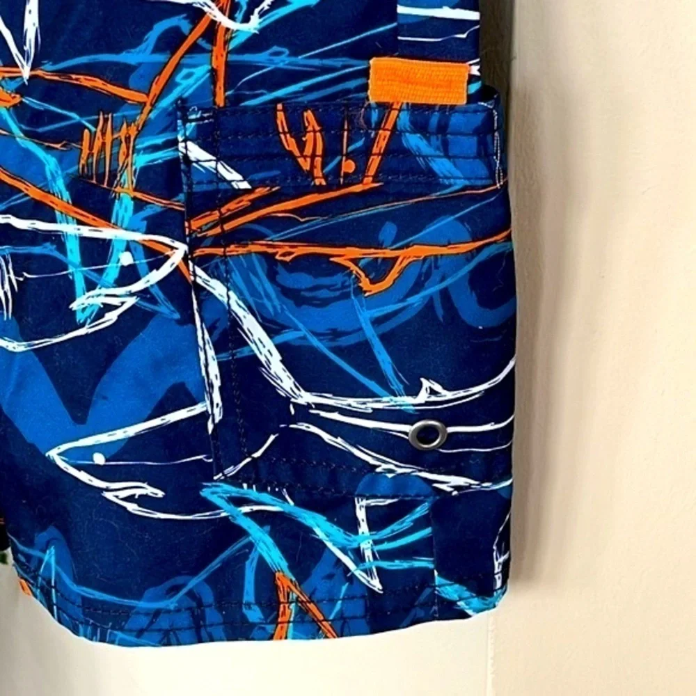 Brand New Oshkosh Swim Shorts Navy Blue Orange Graphic Shark Print Swim Trunks